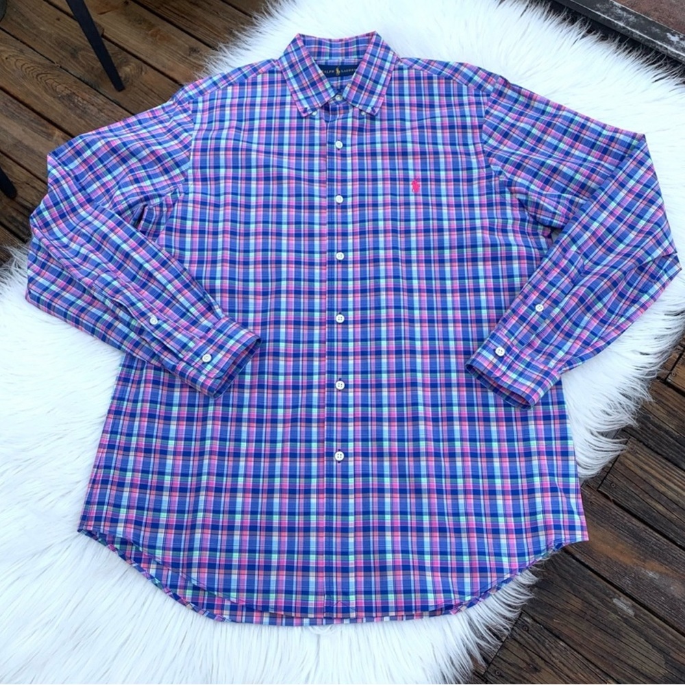 Ralph Lauren Men’s Medium Checked Plaid Long Sleeve Button Down Preppy Shirt